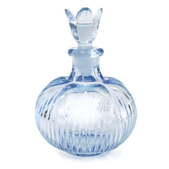 Perfume Bottle Made in Japan Round Ribbed Tulip Stopper 2.5 Inch EMPTY - Picture 1 of 13